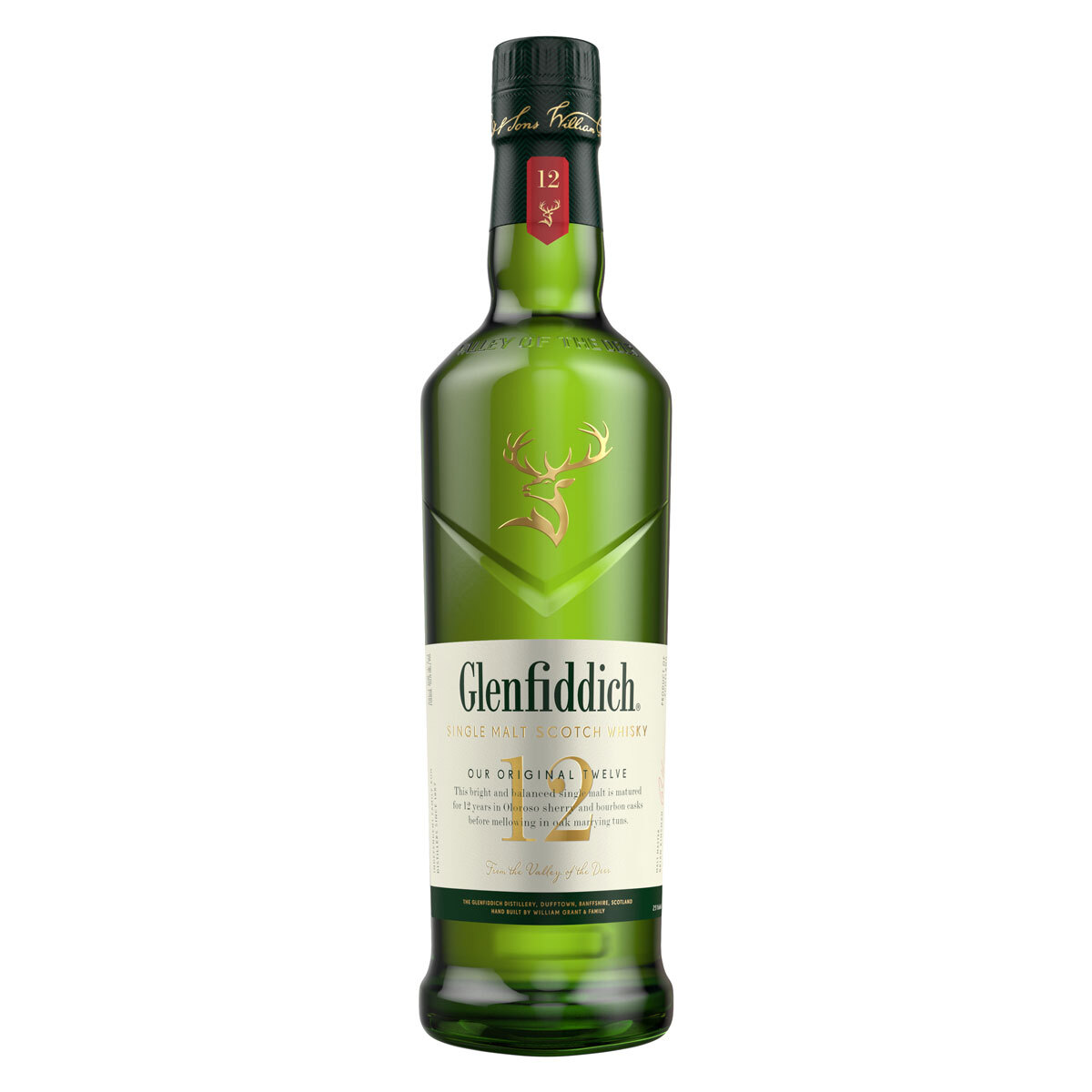 Cut out image of Glenfiddich bottle on white background