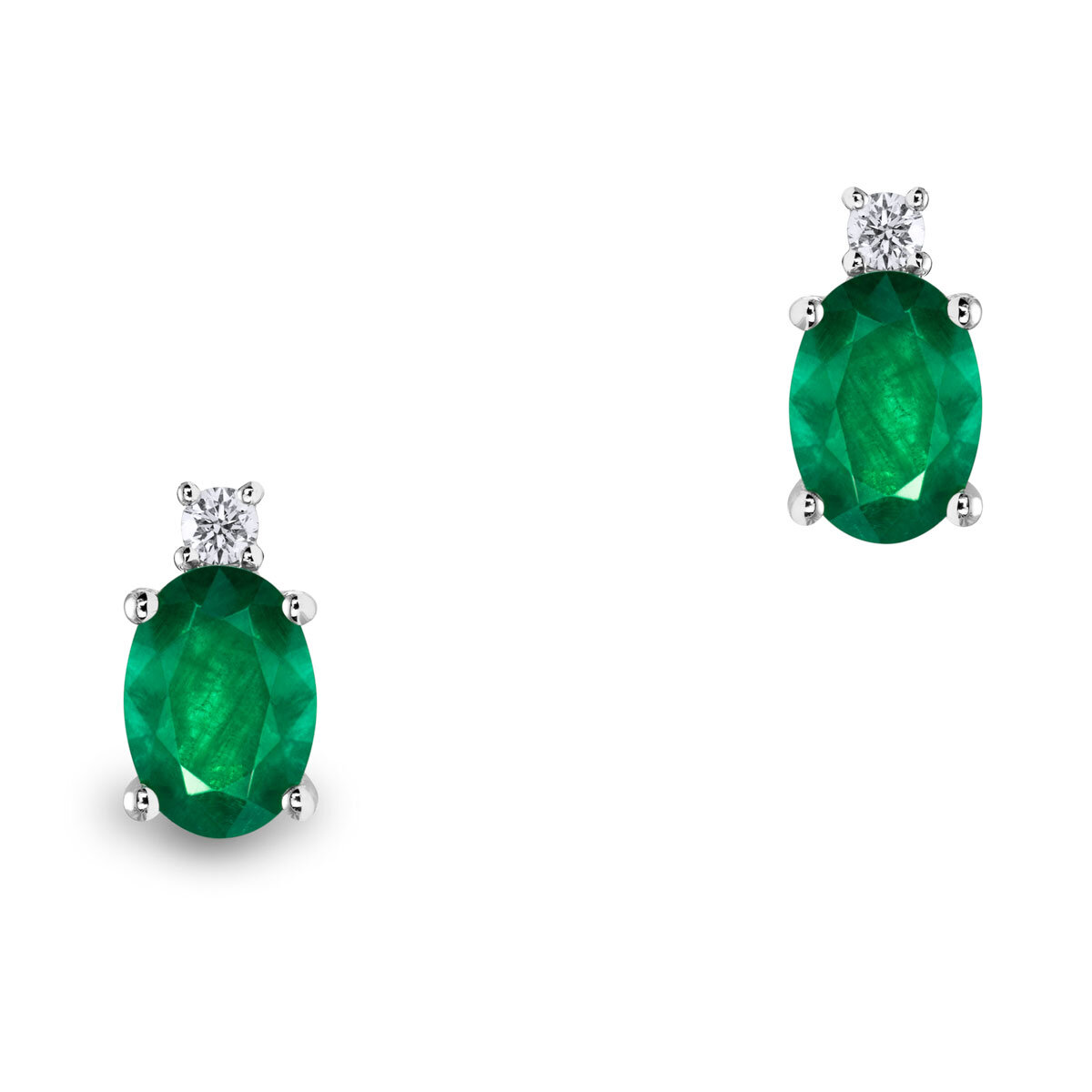 Oval Cut Emerald & 0.07ctw Diamond Earrings, 18ct White Gold