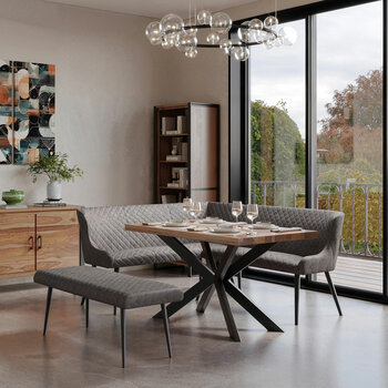 Indus Valley Henley Wooden Dining Table with Grey Corner Seat & Bench Indus Valley Henley Wooden Dining Table with Grey Corner Seat & Bench