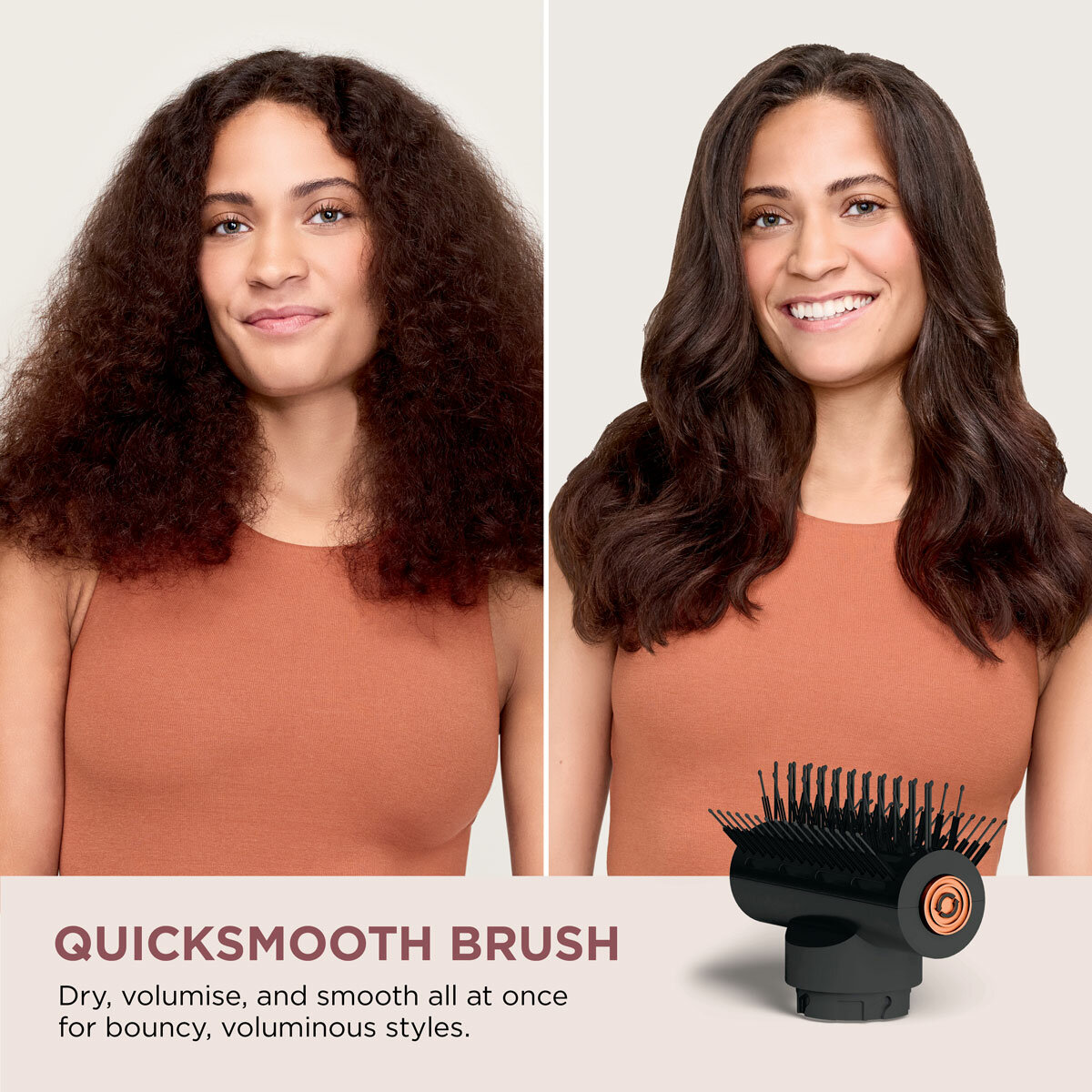 Image of a model before and after using quicksmooth brush