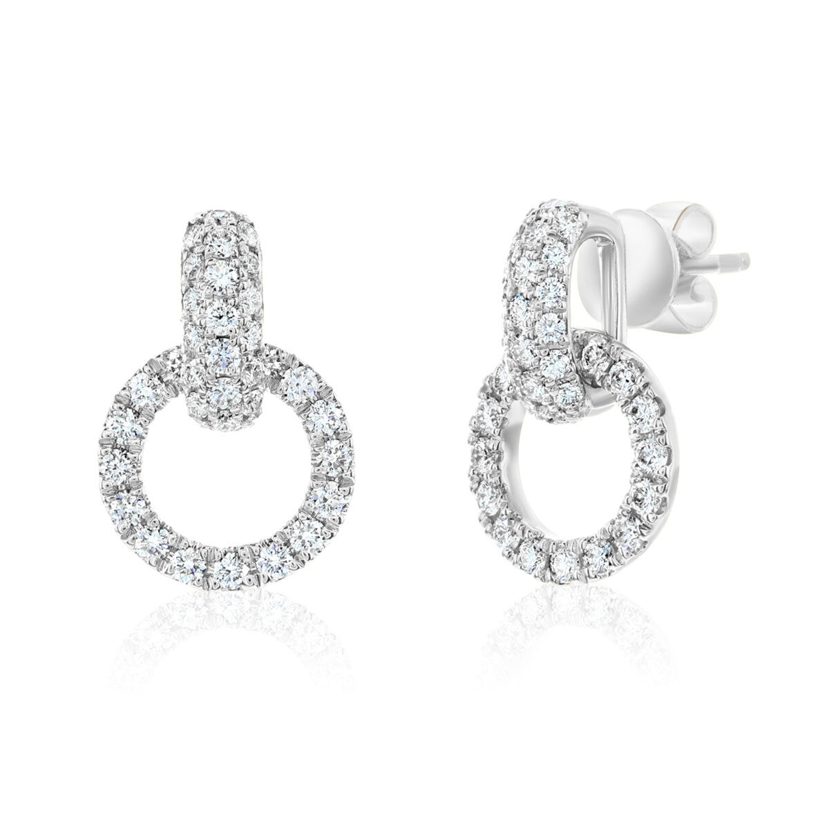 0.80ctw Round Brilliant Cut Diamond Interlocking Circle Earrings, 14ct White Gold