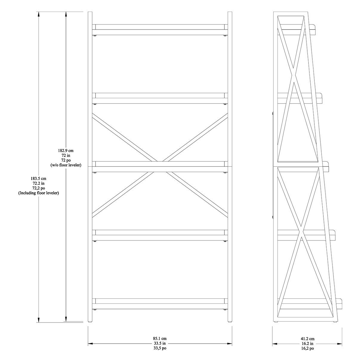Bayside Furnishings Ladder Bookcase with 5 Fixed Shelves Costco UK