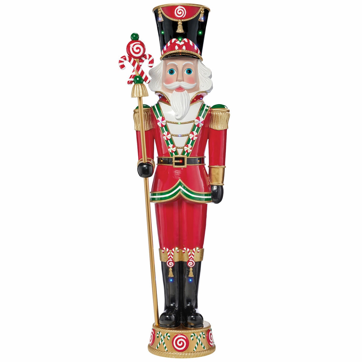 Pre-lit Resin Candy Cane Nutcracker with 42 color LED and Music