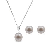 Cultured Freshwater 8.5-9mm Grey Pearl Pendant and Stud Earring Set, 18ct White Gold