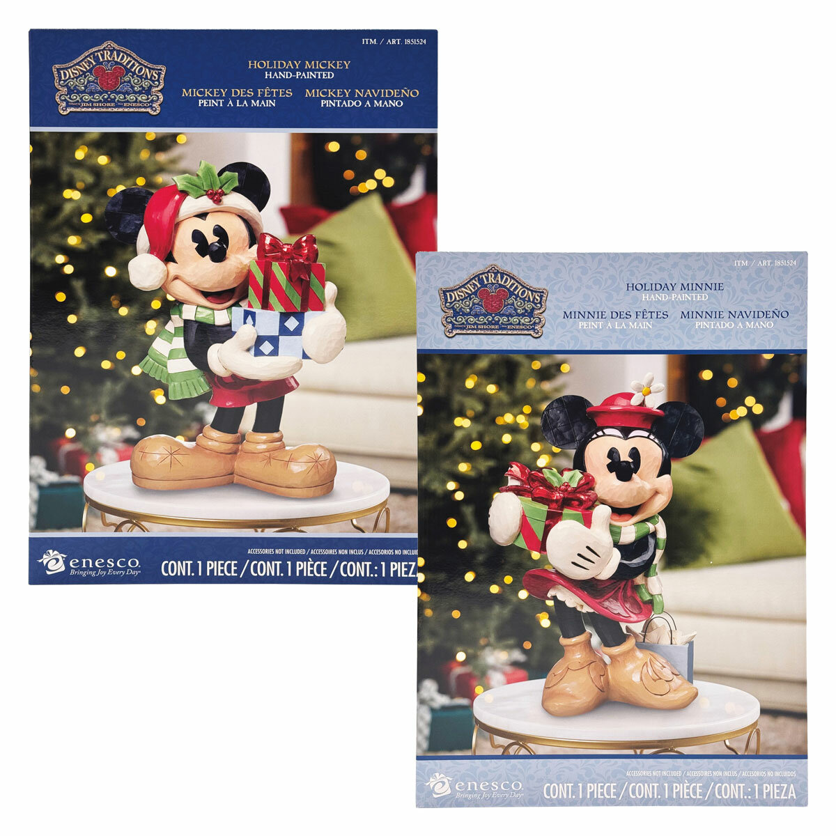 Holiday Mickey or Minnie with Presents Statue Box