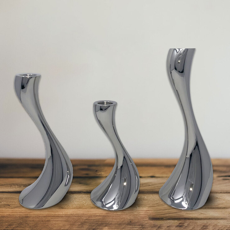 George Jensen Stainless Steel Cobra Candle Holder 3 Piece Set George Jensen Stainless Steel Cobra Candle Holder 3 Piece Set