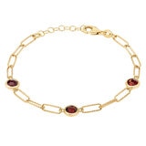 Round Cut Garnet Paperclip Bracelet, 14ct Yellow Gold