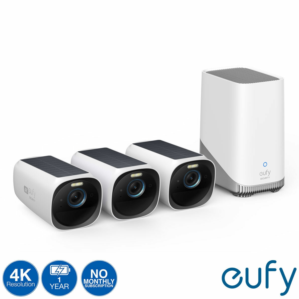 eufyCam 3 Solar 4K - 3 Camera Kit with HomeBase 3 - No Monthly Fees