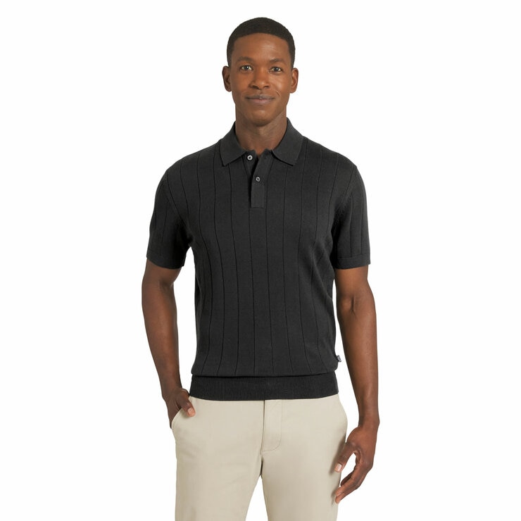 Chaps Men's Ribbed Knit Polo in Black Chaps Men's Ribbed Knit Polo in Black