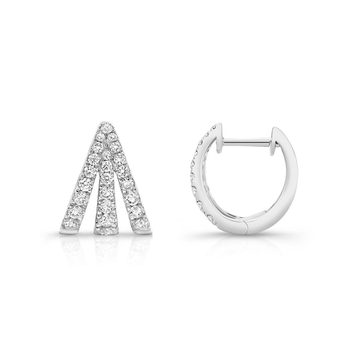 0.96ctw Round Brilliant Cut Diamond 3 Row Hoop Earrings