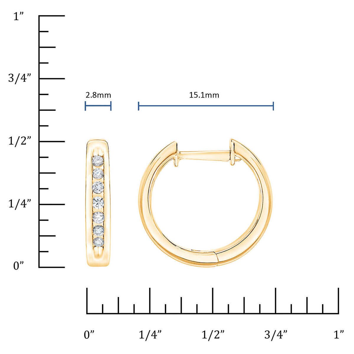 0.12ctw Channel Hoop Diamond Earrings, 14k Yellow Gold