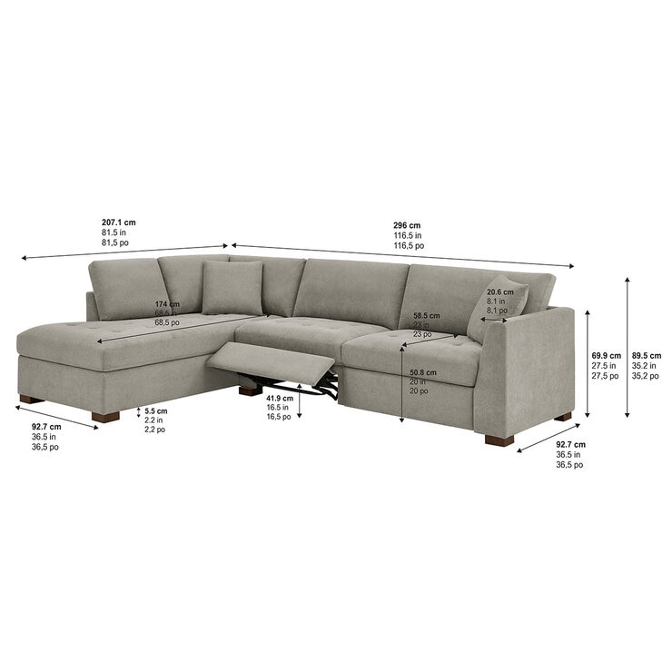 Thomasville Miles Grey Fabric Corner Sofa with Power Footrests in 2 Configurations