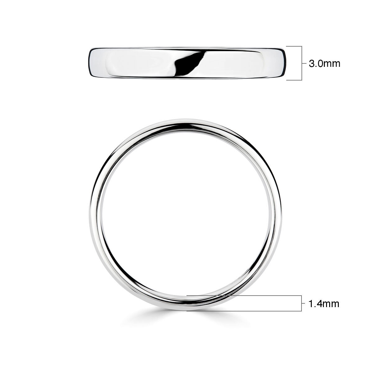 3.0mm Basic Light Court Wedding band. 18ct White Gold