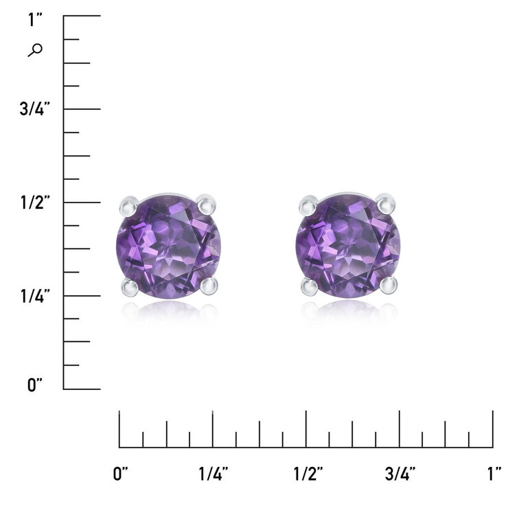Round Cut Amethyst Stud Earrings, 14ct White Gold Round Cut Amethyst Stud Earrings, 14ct White Gold