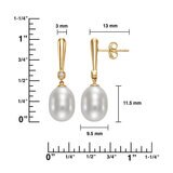 9-10mm Cultured Freshwater White Pearl & 0.06ctw Diamond Earrings, 14ct Yellow Gold