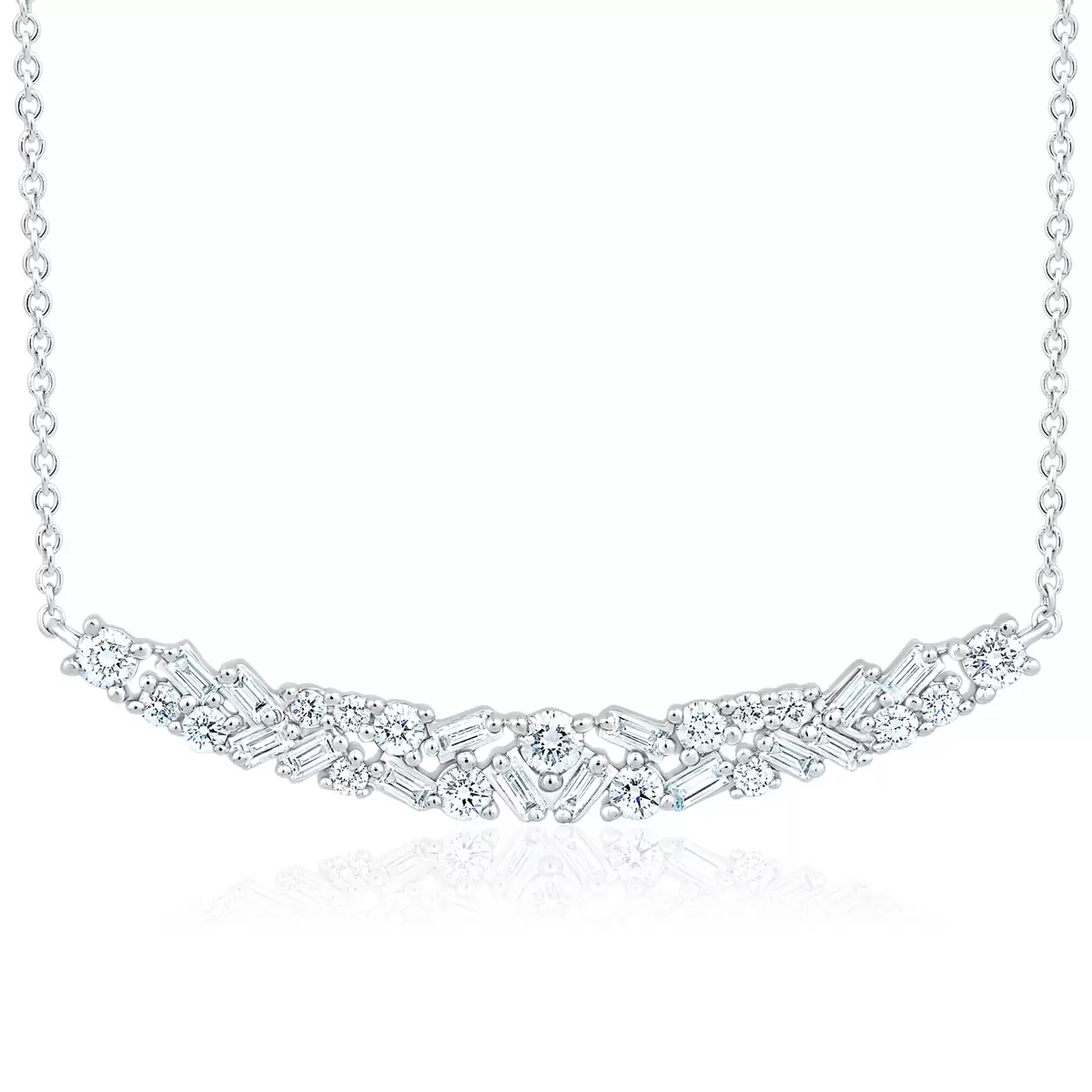 0.50ctw Round Baguette Diamond Pendant, 14k White Gold