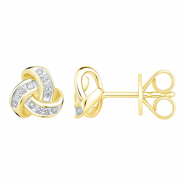 0.15ctw Round Brilliant Cut Diamond Knot Earrings, 14ct Yellow Gold 0.15ctw Round Brilliant Cut Diamond Knot Earrings, 14ct Yellow Gold