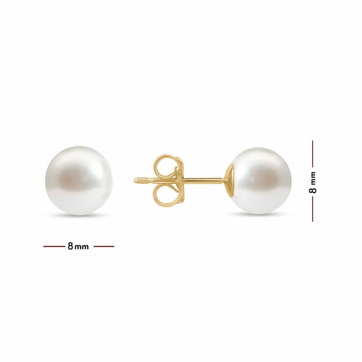 8-8.5mm Cultured Freshwater White Pearl Earrings, 14ct Yellow Gold 8-8.5mm Cultured Freshwater White Pearl Earrings, 14ct Yellow Gold