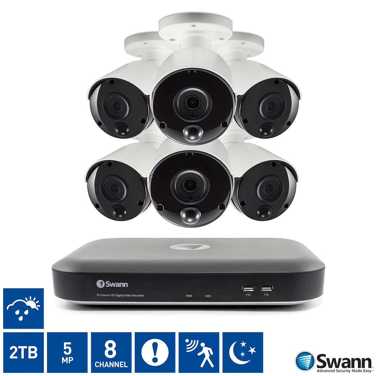 Swann 8 Channel 2TB DVR with 6 x 5MP Super HD Thermal Sensing Bullet