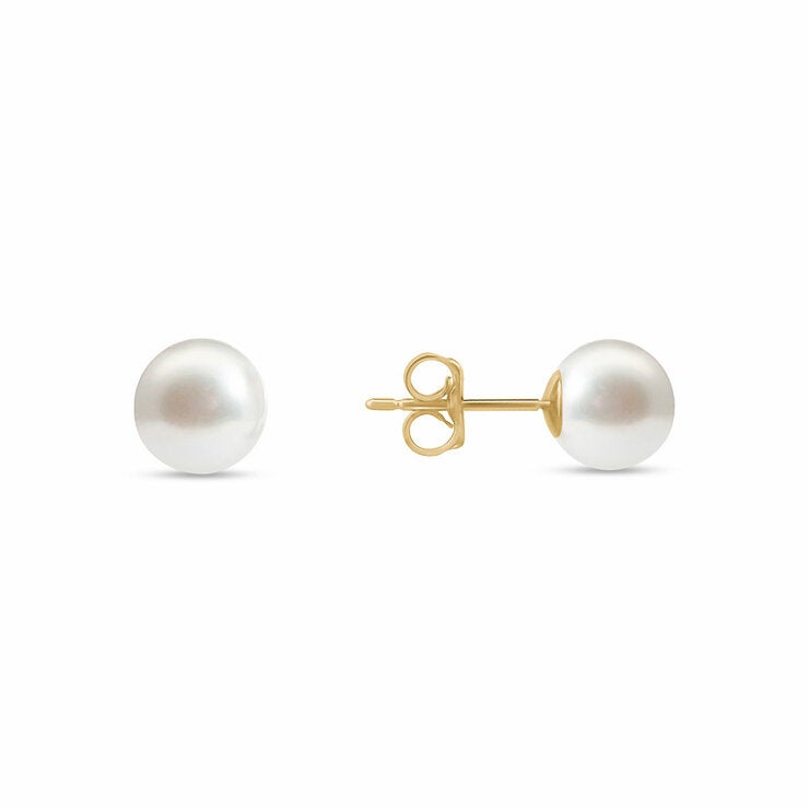 8-8.5mm Cultured Freshwater White Pearl Earrings, 14ct Yellow Gold 8-8.5mm Cultured Freshwater White Pearl Earrings, 14ct Yellow Gold
