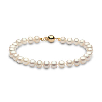 6-6.5mm Cultured Freshwater White Pearl Bracelet, 18ct Yellow Gold 