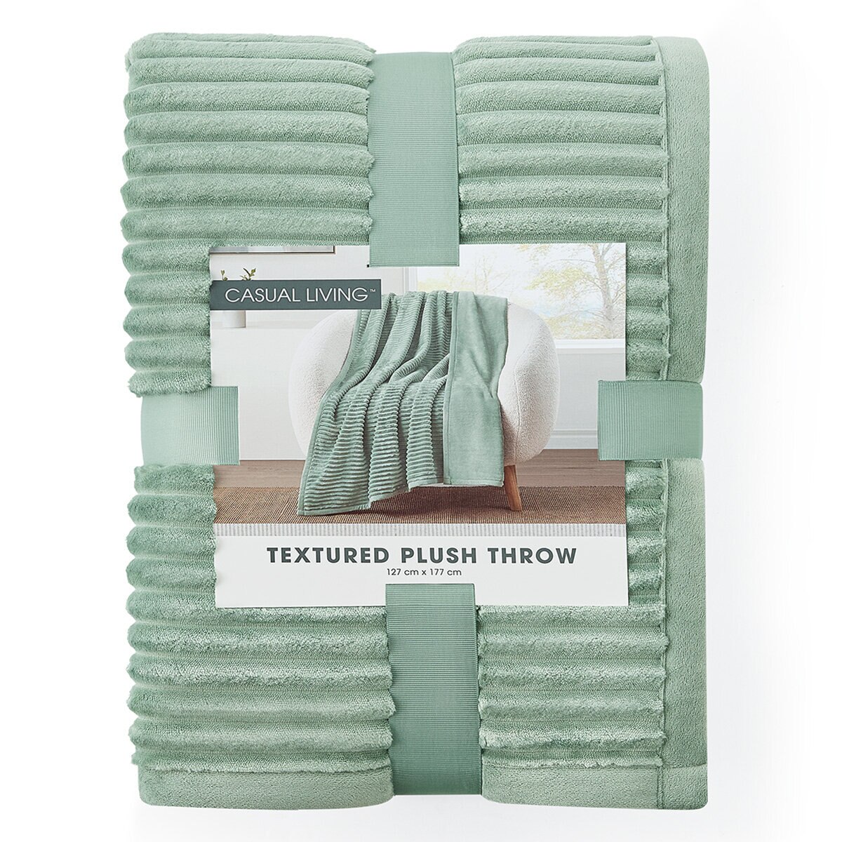 Casual Living Textured Plush Throw in Green, 127 x 177 cm