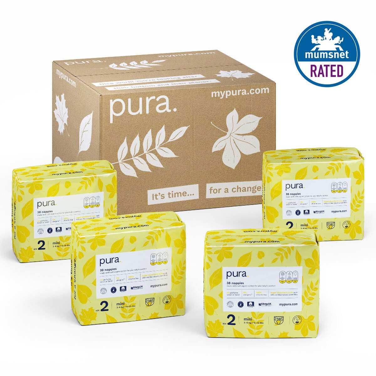 Pura High Performance Eco Nappies Size 2, 4 x 38 Pack (15...