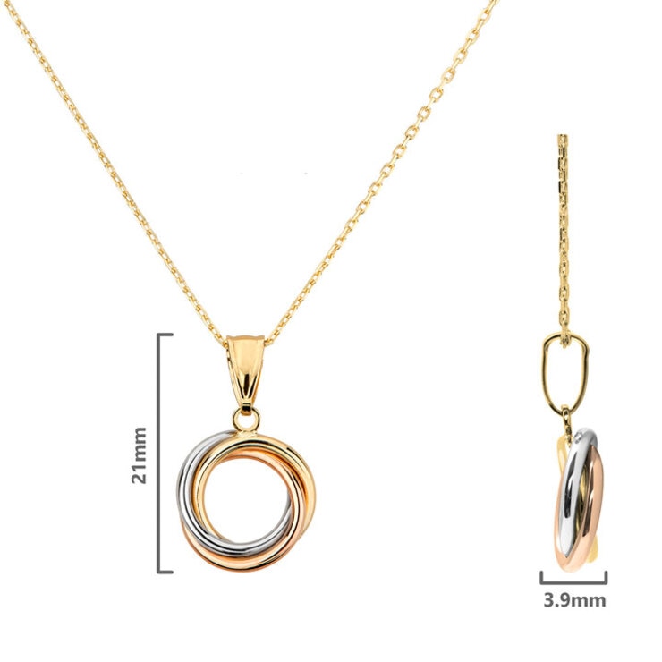 Three Colour Knot Pendant, 14ct Yellow, Rose &White Gold