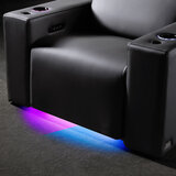 Valencia Barcelona Row of 3 Black Leather Power Reclining Home Theatre Seating with RGB LED