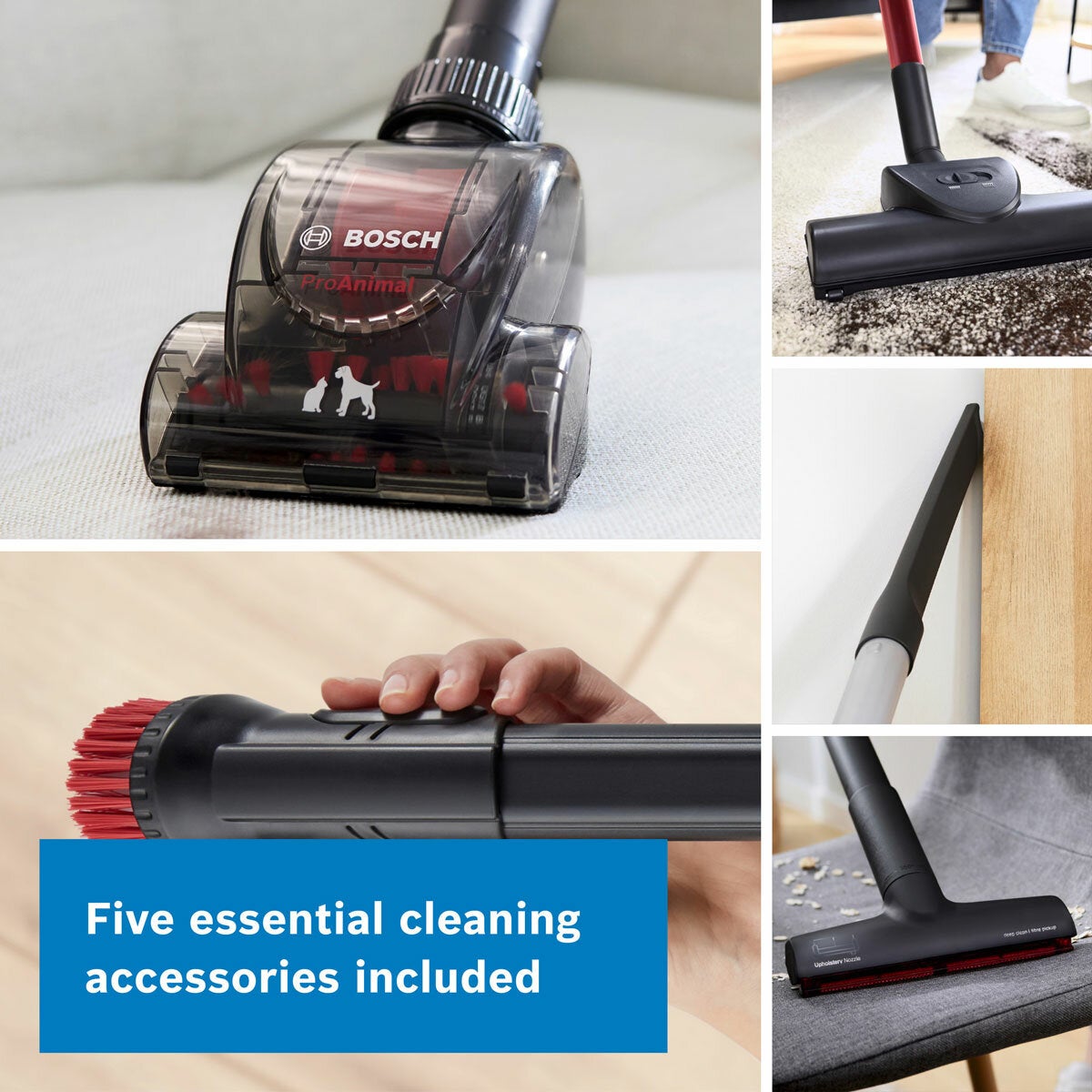 Lifestyle image with five essential cleaning accessories Lifestyle image with five essential cleaning accessories