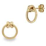 Circle Earrings with Cross Over Detail, 14ct Yellow Gold