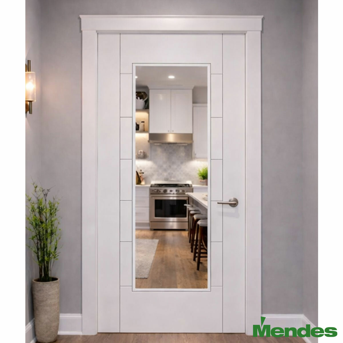 Mendes Internal Prefinished Internal Door - White Primed Corsica Glazed in 3 Sizes