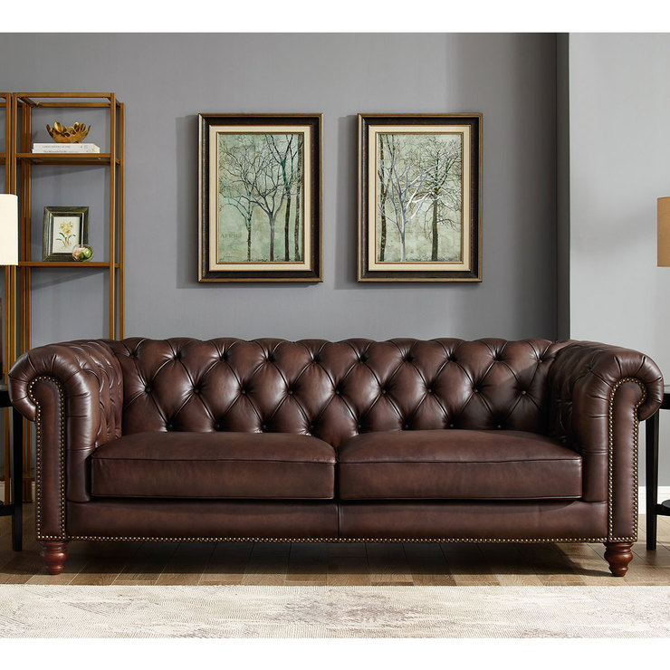Allington 3 Seater Brown Leather Chesterfield Sofa | Costco UK