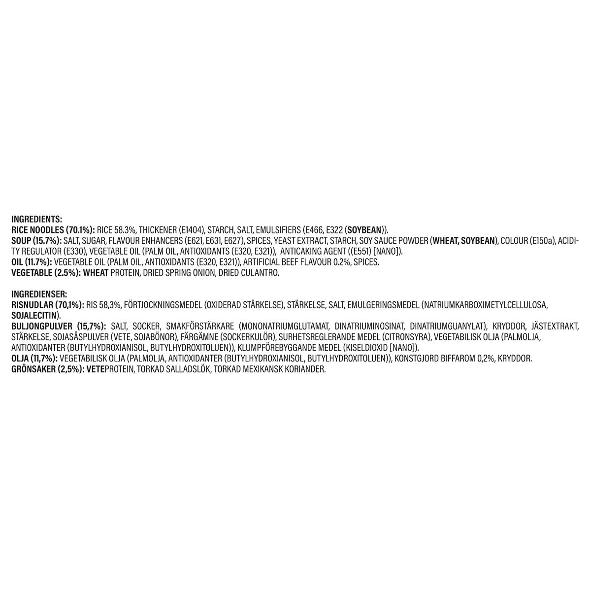 Ingredients information