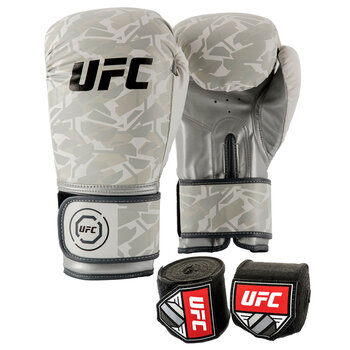 UFC Octagon Camo Boxing Gloves and UFC 4.5m Hand Wraps in 5 Sizes (8,10,12,14,16 oz)