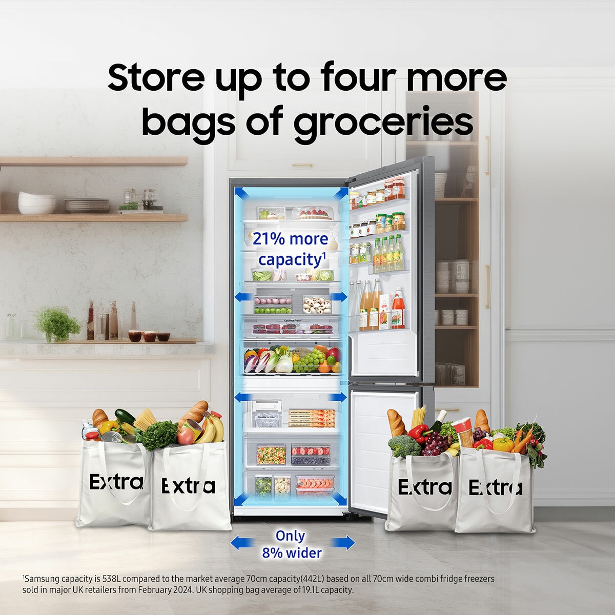 Samsung Series 8 SpaceMax RB53DG703ES9EU 538L Smart Combi Fridge Freezer,E Rated in Refined Inox