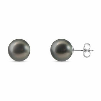 9-9.5mm Cultured Tahitian Pearl Stud Earrings, 14ct White Gold 9-9.5mm Cultured Tahitian Pearl Stud Earrings, 14ct White Gold
