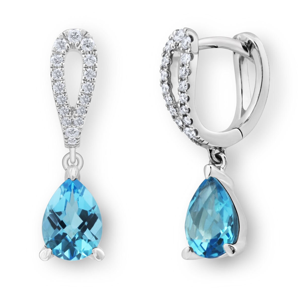 Pear Cut Blue Topaz & 0.17ctw Diamond Drop Earrings, 18ct White Gold