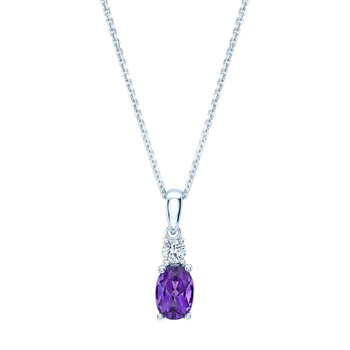 Oval Cut Amethyst & 0.09ctw Diamond Pendant, 14ct White Gold