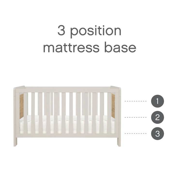 Tutti Bambini Alba Mini Cot Bed with Sprung Mattress, White Sand & Distressed Oak