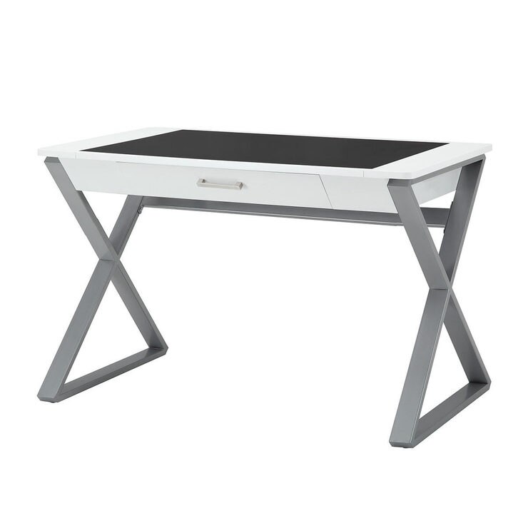 Bayside Furnishings Writing Desk with Tempered Glass Top & Storage