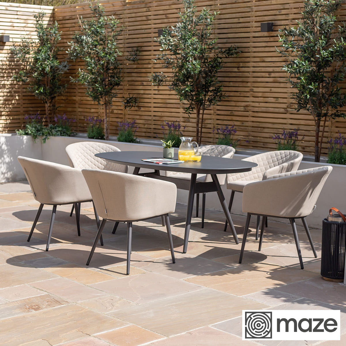 Maze Ambition 7 Piece Oval Dining Patio Set in 2 Colours + Cover