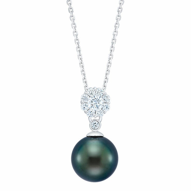 9-10mm Tahitian Pearl & 0.30ct Diamond Pendant, 14ct White Gold 9-10mm Tahitian Pearl & 0.30ct Diamond Pendant, 14ct White Gold