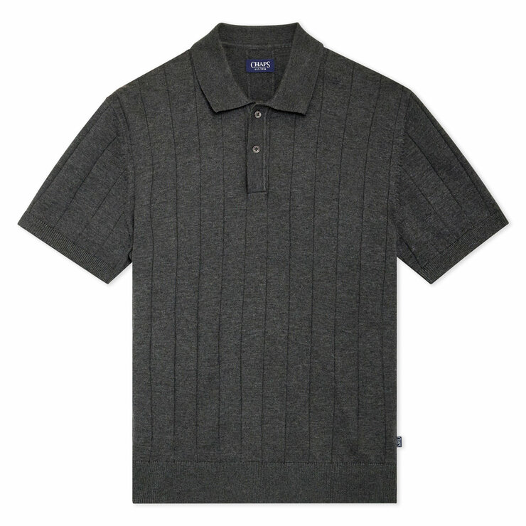 Chaps Men's Ribbed Knit Polo in Charcoal Chaps Men's Ribbed Knit Polo in Charcoal