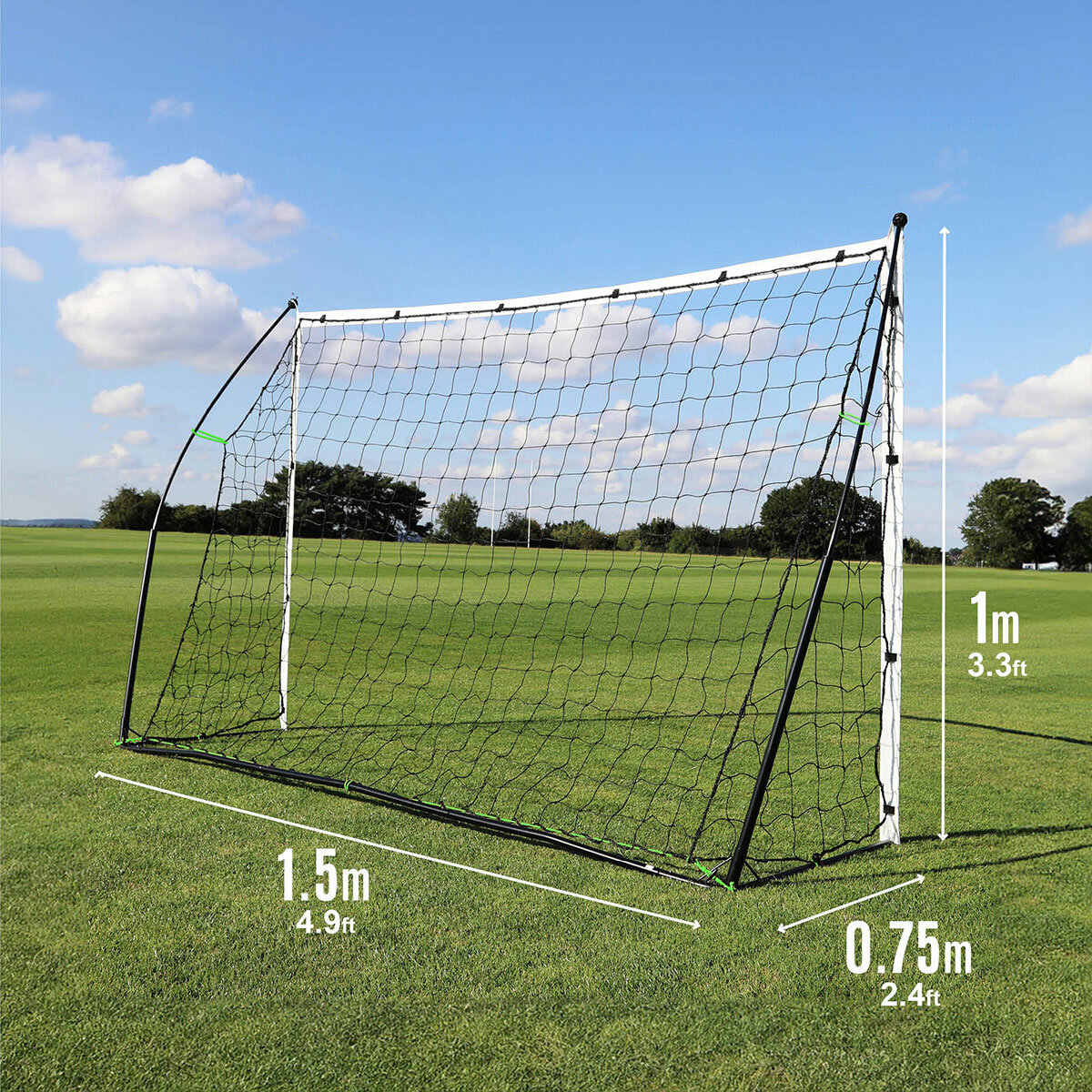 Lifestyle image of the back of the goal with the dimensions shown for each side Lifestyle image of the back of the goal with the dimensions shown for each side