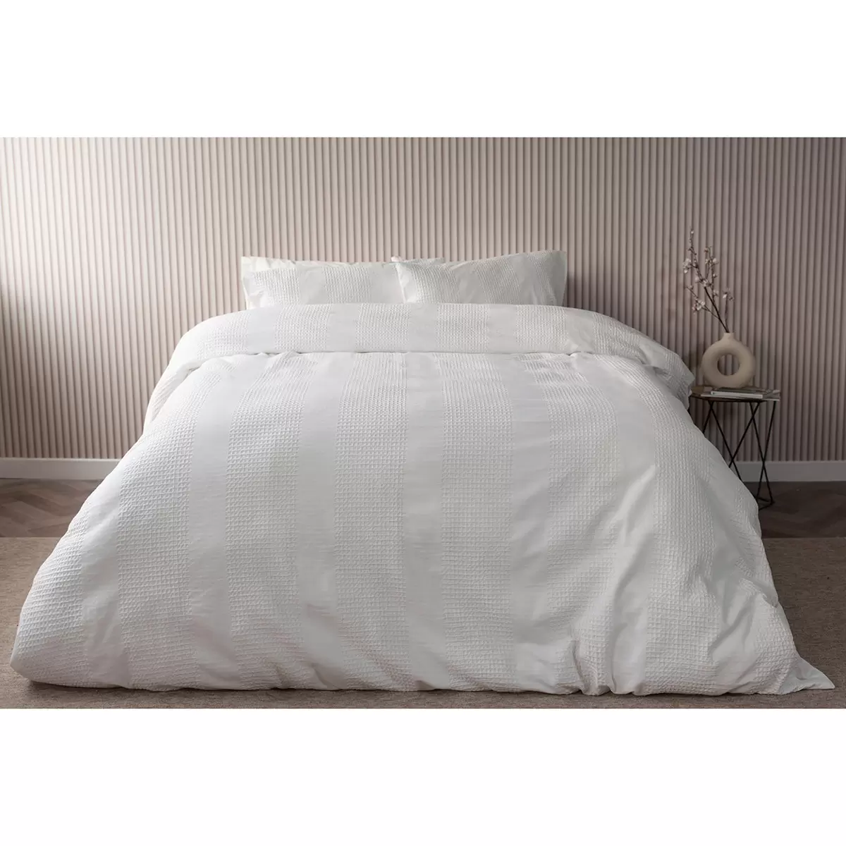 Belledorm Waffle Stripe Duvet Set in 4 sizes, Vanilla - Picture 7 of 25