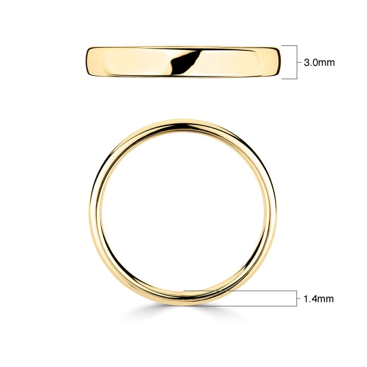 3.0mm Basic Light Court Wedding band. 18ct Yellow Gold