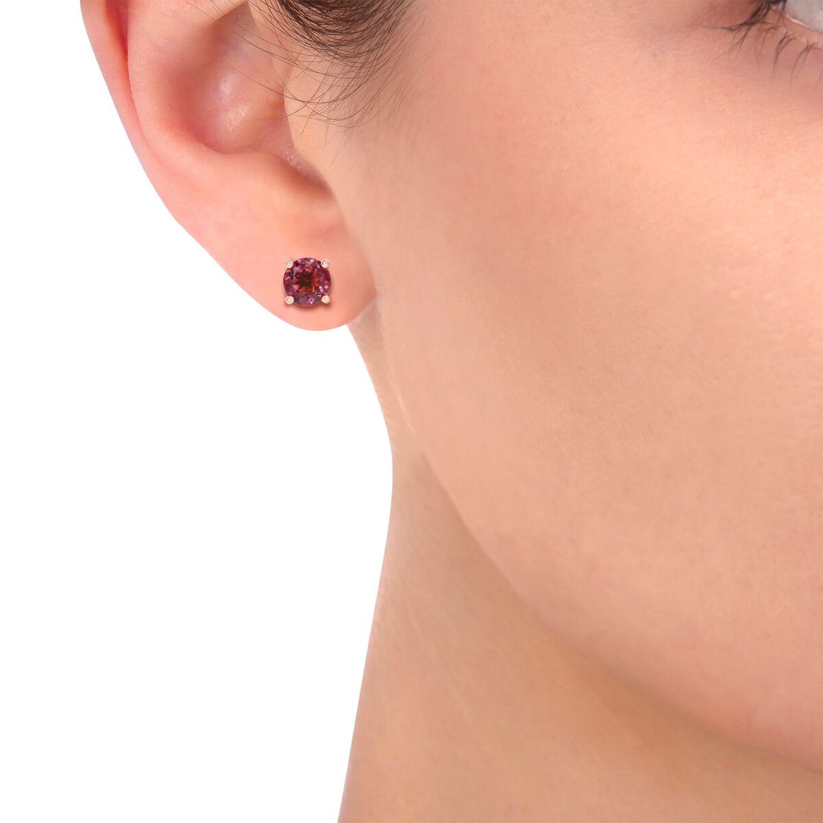 Round Cut Pink Tourmaline Stud Earrings, 14ct Rose Gold