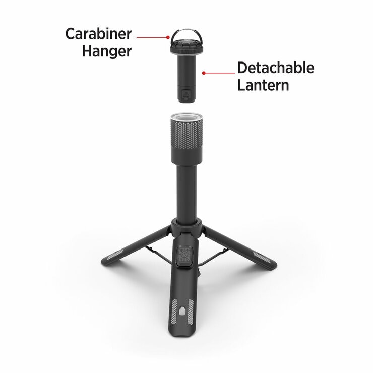 Studio image showing the detachable lantern with carabiner hanger