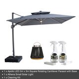 Maze Ethos Large Corner Patio Set + 10ft x 10ft Solar LED Cantilever Umbrella with Base